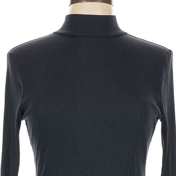 ME+EM Classic Navy Mock Neck Liquid Knit Ribbed Layering Long Sleeve Shirt Sz10 - Picture 6 of 10